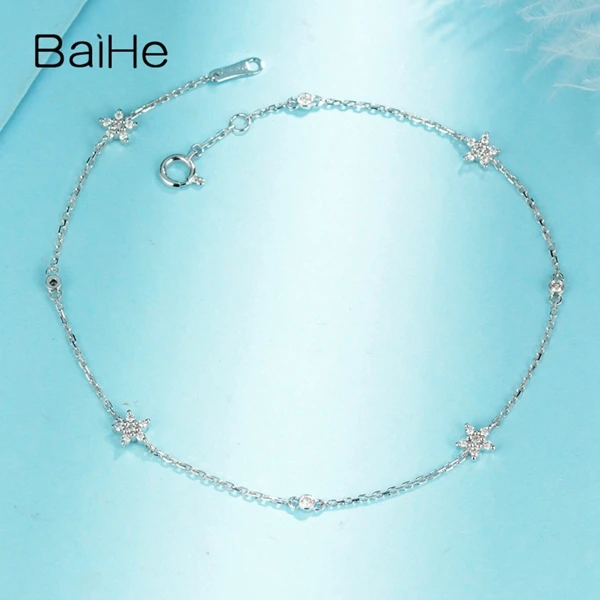 BAIHE Solid 18K Белое Золото 0.35ct Сертифицированный H/SI натуральные Алмазы обручальные женские модные ювелирные изделия браслет
