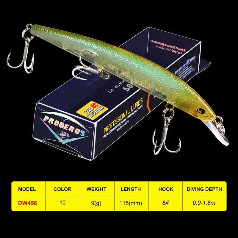 

1PC PRO BEROS Minnow Fishing Lures 0.32oz-9g Artificial Hard Bait 4.53"-11.5cm Lures Bait 8# Hooks Painted Trout Tackle