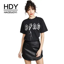 HDY Haoduoyi женские новые хлопковые футболки с круглым вырезом и буквенным принтом, топы с коротким рукавом, модные повседневные Черные футболки для женщин