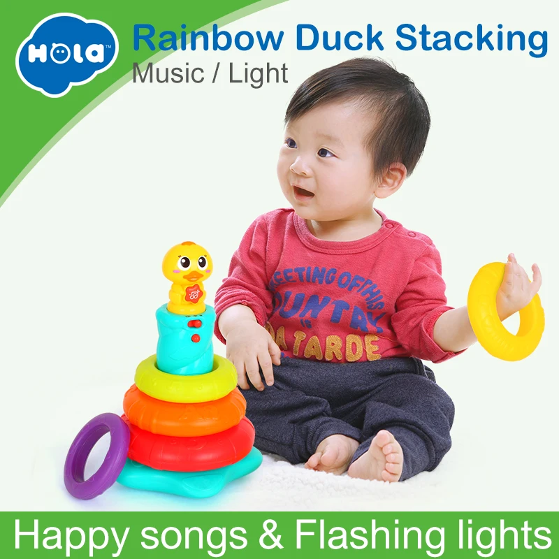 

HOLA 2101 Baby Toys Electronic Rainbow Stacking Ring Tower Toys for Toddler 0-12 month Early Learning Educational Toys for Baby
