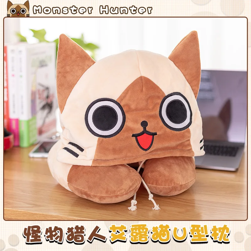 

Anime Game Monster Hunter Airou Cosplay Winter Warm Neck Protector Sleep Hat U-Shape Pillow Boy Girl Role Doll Props Cartoon Cap
