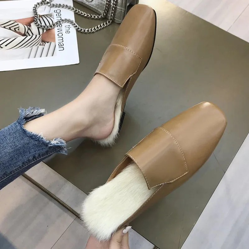 

Bailehou Slides Women Outdoor Warm Slippers Ladies Mules Shoes Female Slippers With Fur Home High Quality Flats Woman Shoes 2018