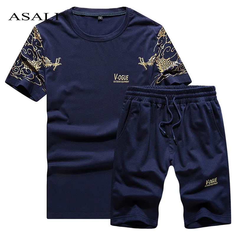 

Summer Men's Sets T Shirts+Shorts Two Pieces Sets Casual Tracksuit Male 2019 Casual Gyms Fitness Tshirt Short Pants Men Jogger