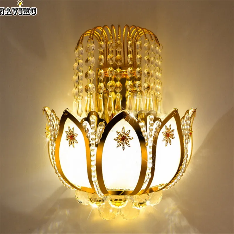 ФОТО Gold Crystal led Wall Sconces Lamps for Bedroom Living Room Bedside Bathroom Closet Night Light Modern Luxury Wall Light
