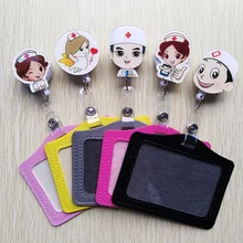 1 шт. милый мультфильм выдвижной Бейдж катушка с горизонтальным и вертикальным стиль ПУ ID доктор и медсестры карты работы держатель значка