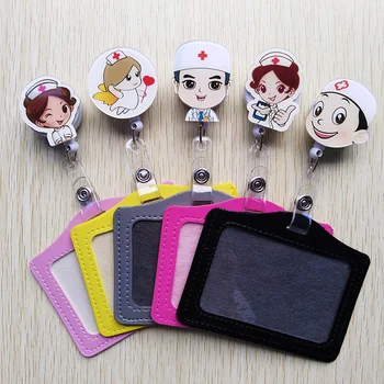 

1Pcs Cute cartoon Retractable Badge Reel withHorizontal and vertical style PU ID Doctor and nurse Card Work Card Badge Holder