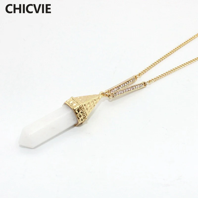 

Steampunk Vintage Gold Sweater Necklace for Women Long Rhinestone Necklaces & Pendants Natural Stone Jewelry White SNE160211
