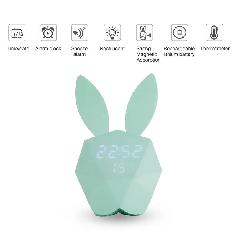 Wrumava Cute Rabbit Bunny Digital Alarm Clock LED Sound Night Light