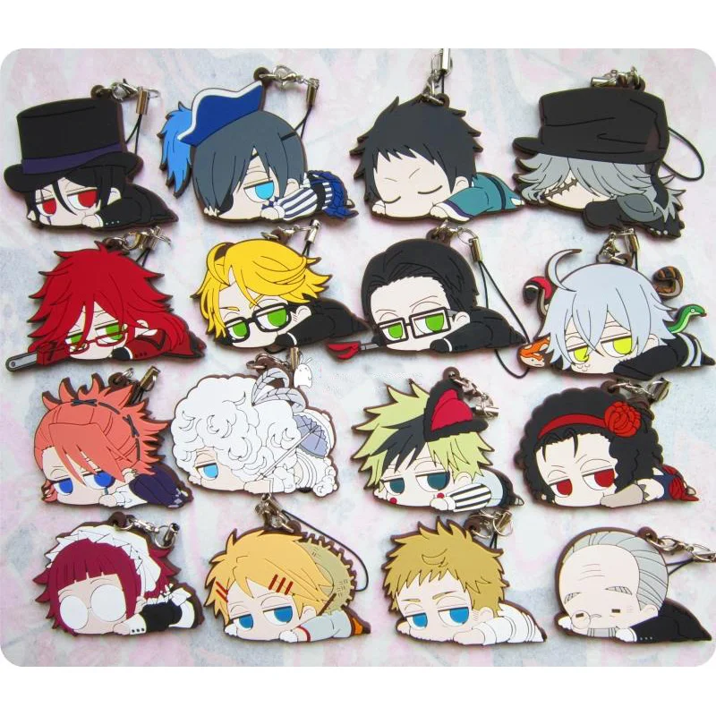 

Anime Keychian Kuroshitsuji Black Butler Sebastian Book of Circus Undertaker JOKER Beast SNAKE Alll Members Keychian Keyrings