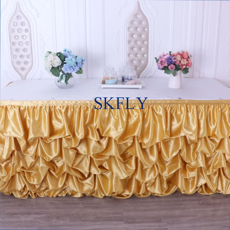 SK002C хороший SKFLY хорошее качество много цветов на заказ свадебные золотые атласные собранные гофрированные Свадебные настольные юбки