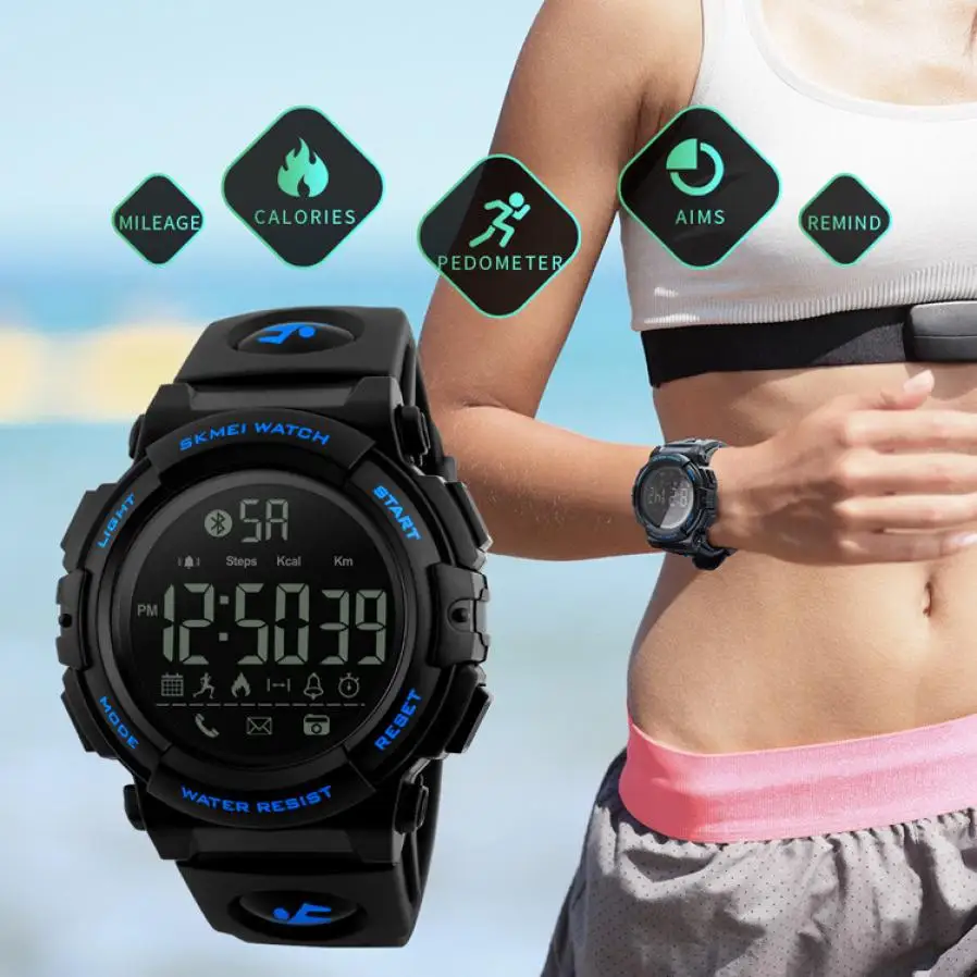 SKMEI спортивные Смарт часы мужские модные уличные водонепроницаемые 5Bar Bluetooth