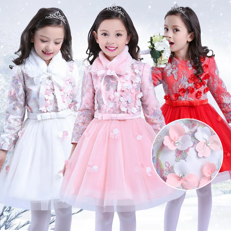 Зимние платья для девочек; Элегантные плотные детские платья для девочек; осенняя одежда; милое платье принцессы; теплая хлопковая детская одежда; 184