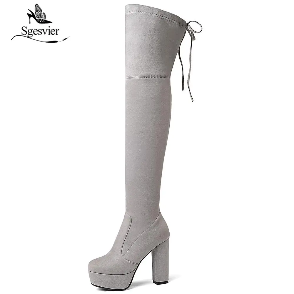Размеры 34–43 Ботфорты женские ботфорты до бедра из искусственной замши на платформе стрейчевая тонкая стильная женская обувь женские зимние ботинки