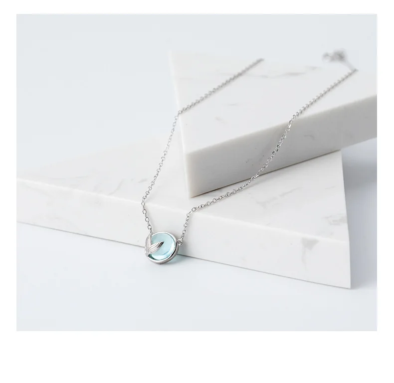 Mermaid foam bubble design crystal necklace s925 silver mermaid tail Blue pendant necklace for women elegant jewelry gift0