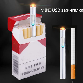 

USB Charge Lighter Encendedor Mini Thin Lighter etal Rechargeable Electronic Portable Cigarette Lighter Cigar Fire Smoker Drop