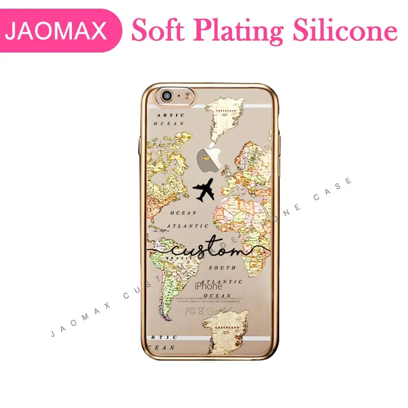 Jaomax персонализированные имя мягкий прозрачный черный стекло карта мира пользовательский чехол для телефона для iPhone 6 6s Pus Xs Max 7 8Plus 5 5S Se X 10 Xr - Цвет: PlatingDIYMap2