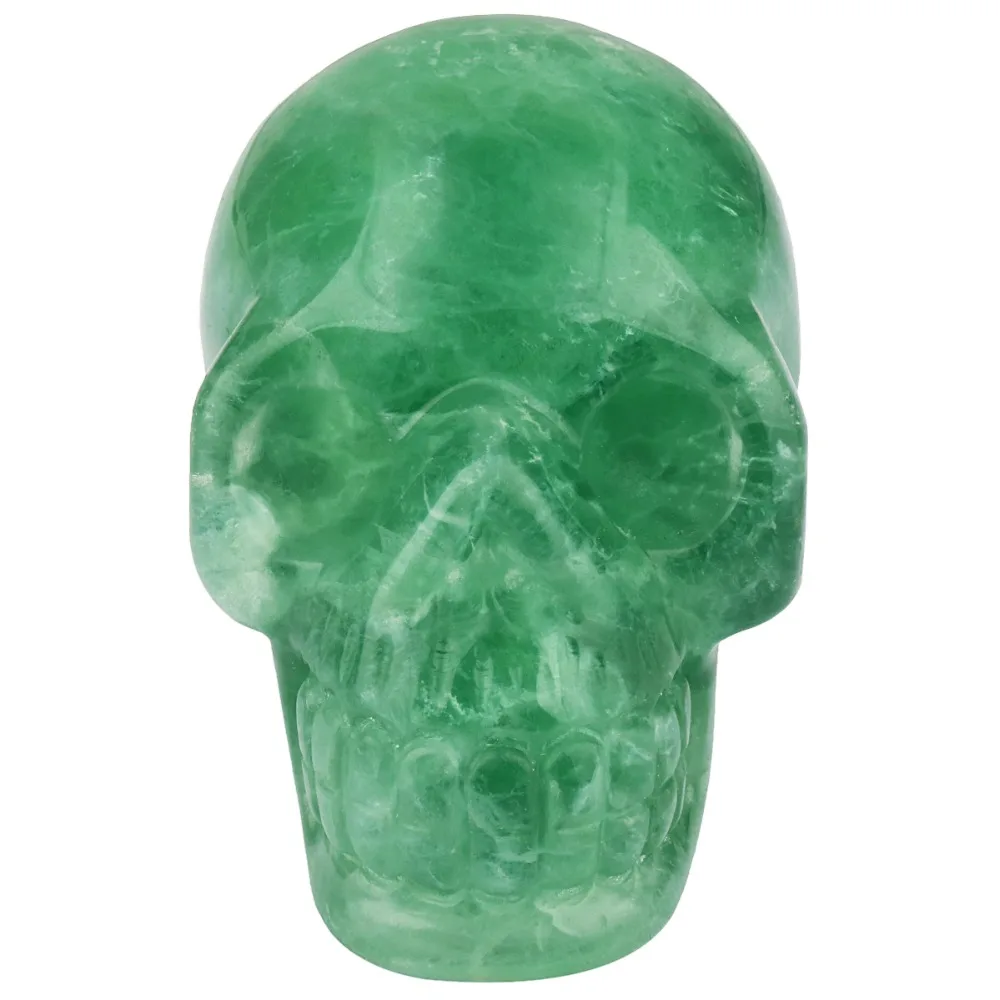 

TUMBEELLUWA 3" Green Fluorite Reiki Skull Head Skeleton Hand Carved Healing Crystal Statue Collectible Home Decor