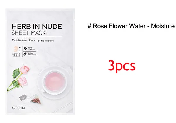 MISSHA Herb In Nude Sheet Mask 3 шт. Корейская маска для лица Уход за кожей маска для лица увлажняющая сужающая поры лечение от прыщей, отбеливание - Цвет: Rose Water  3pcs