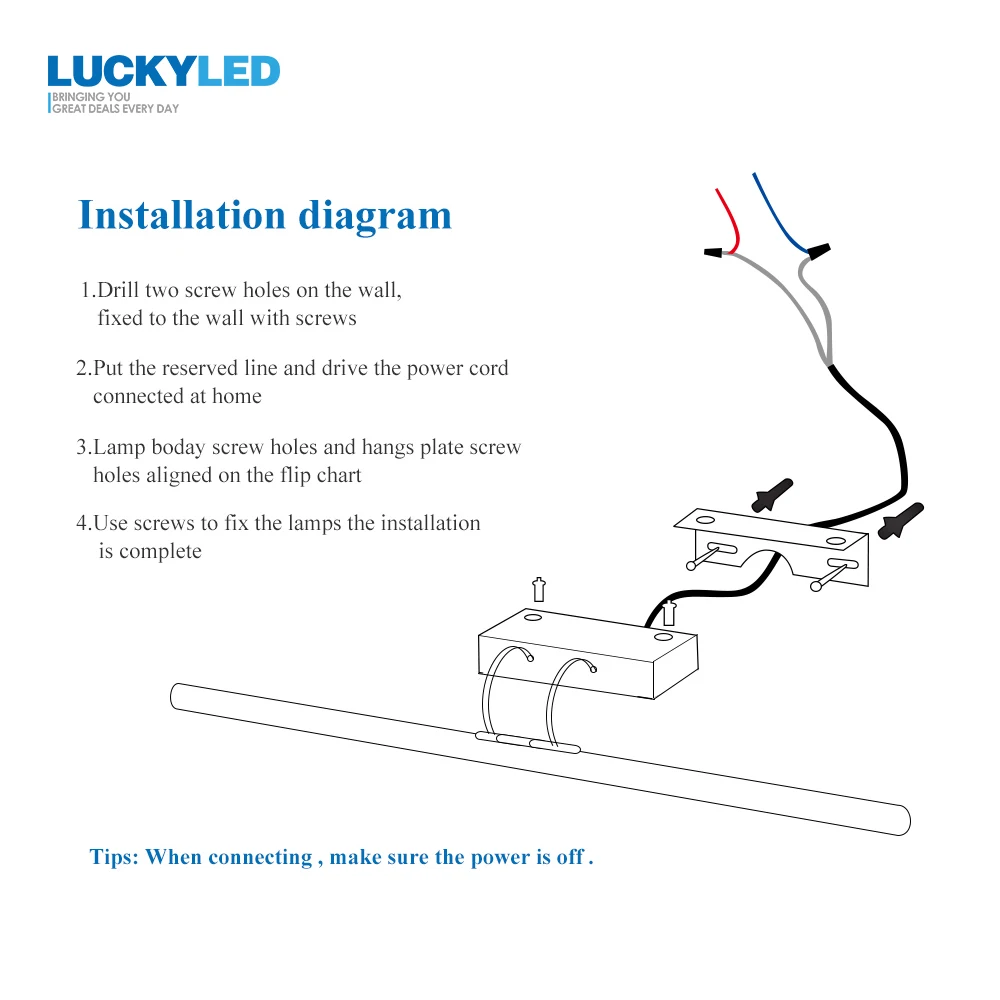 LUCKYLED Modern Wall Lamp Bathroom Lighting 12W 90-260V Wall Mounted Waterproof Led Mirror Light Stainless Steel Wall Sconces