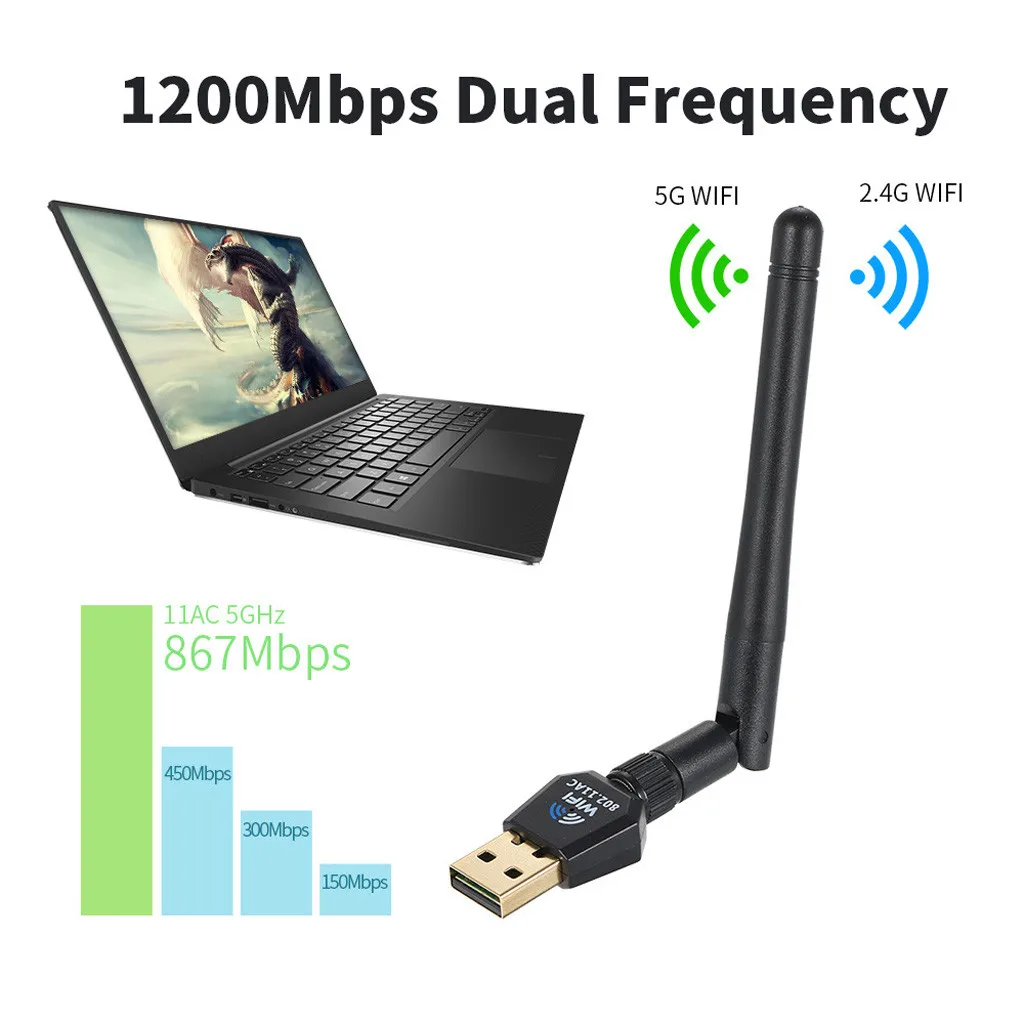 1200 Мбит/с USB 3 0 WiFi адаптер антенный приемник двухдиапазонный 2 4G и 5 8G беспроводной