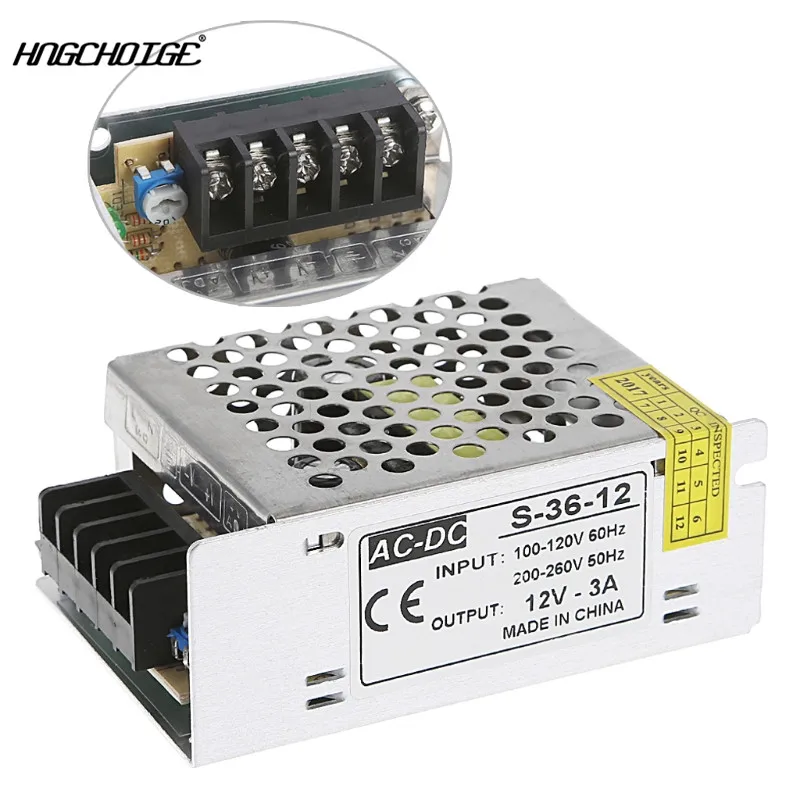 

HNGCHOIGE AC 100-260V To DC 12V 3A 36W Switch Power Supply Driver Adapter LED Strip Light