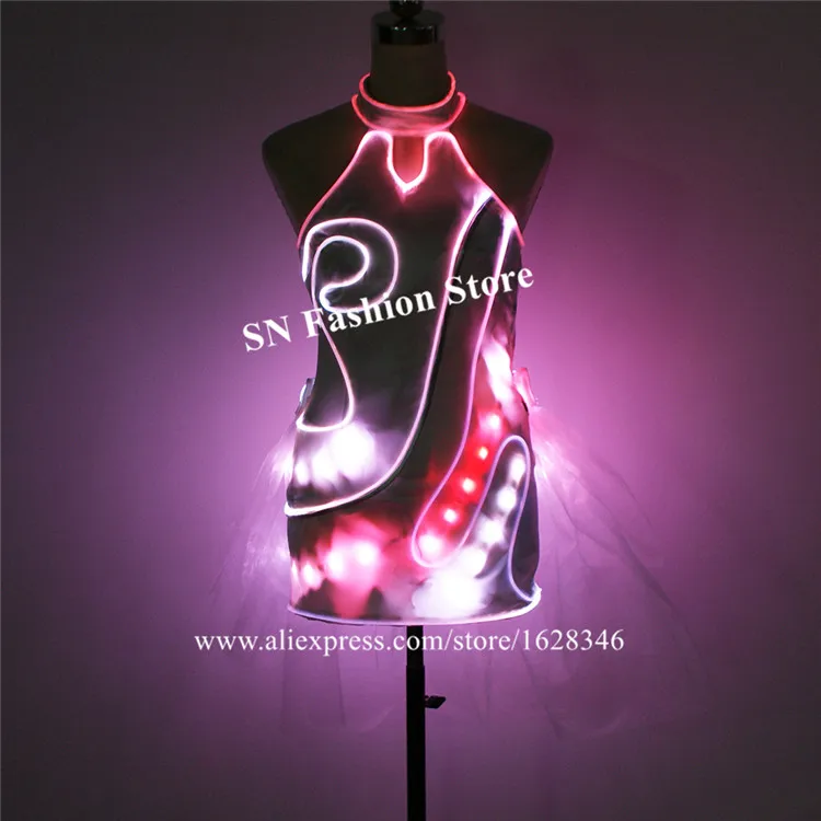 TC-208 программируемый светодиодный платье женщины этап Показать световой Танцы костюмы разноцветная юбка полноцветный светящиеся одеть