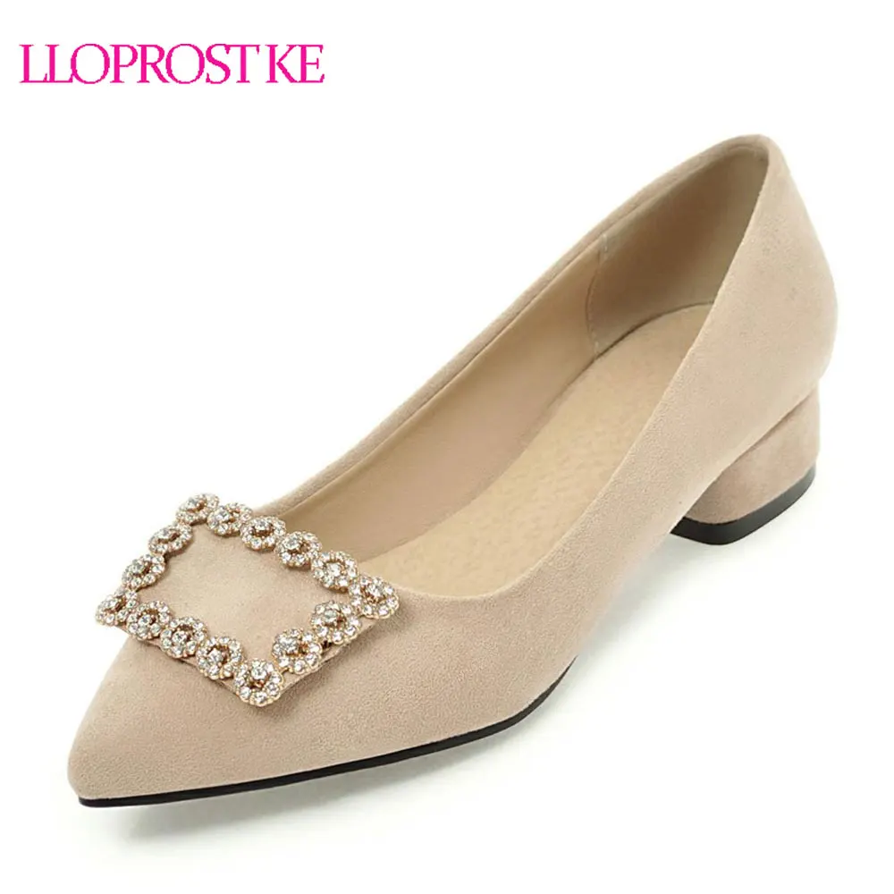 

Lloprost ke Sexy Pointed Toe Rhinestone Low Heels Square Heel Women Pumps Shoes Woman Slip On Black Blue Beige Size 34-43 MY666