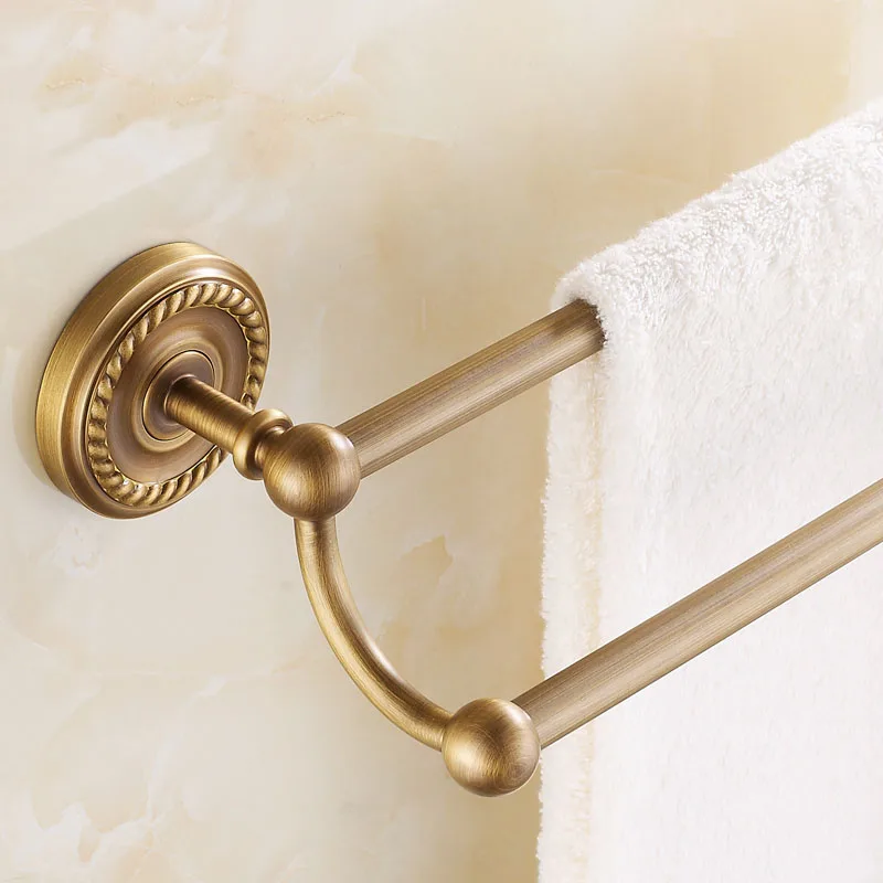 Antique Copper Double Bar Towel Rack, European Bathroom Towel Bar