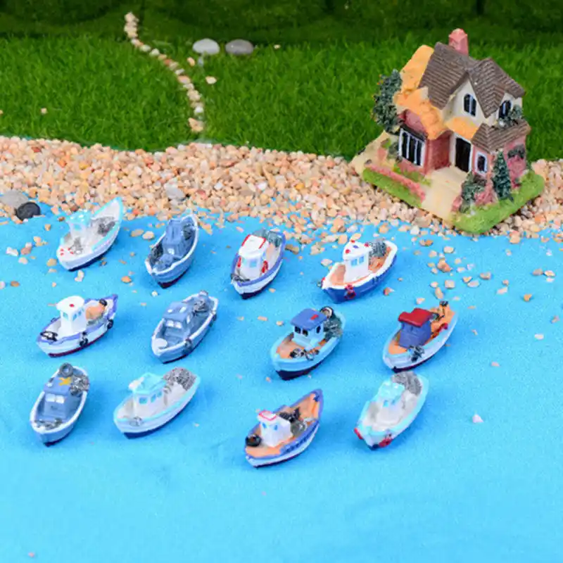 Miniature Mini Boat Model Fishing Ship Toy DIY Craft Home Tabletop Decor Gift