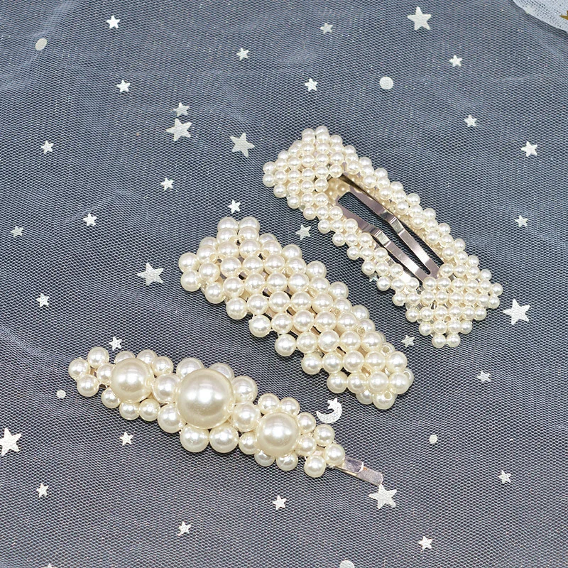 Free shippin 1Set Fashion Solid Pearl Hair Clip for Women Charm Hairpins Snap Barrettes Trendy Handmade Hair Styling Accessories