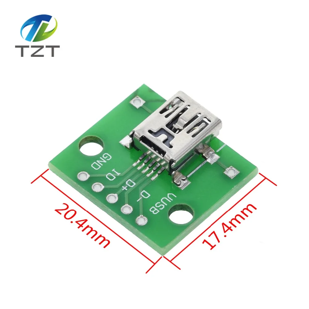 TZT MINI MICRO USB Для DIP адаптера/USB разъем 2,54 мм 5pin Женский Разъем b Тип USB2.0 Женский PCB конвертер USB-01