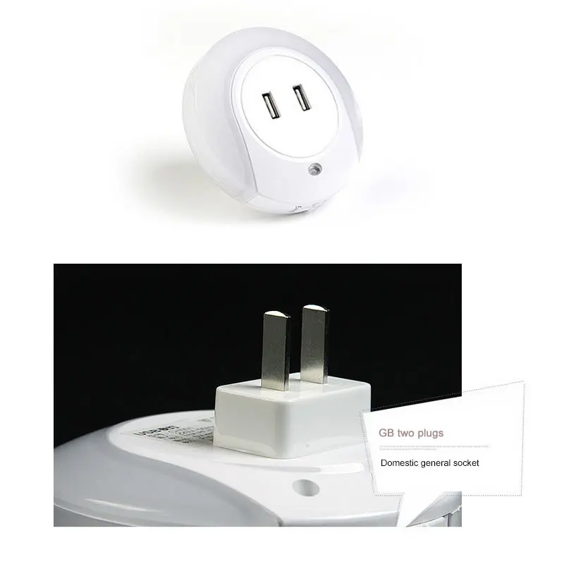 1PCS Smart Design LED Night Light With Light Sensor and Dual USB Wall Plate Charger Perfect For Bathroom Bedroom Etc Hot On Sale (7)