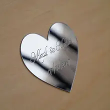 20 штук пользовательские 6 см зеркало свадебный Малый бирки в форме сердца лазерная резка персонализированные имя акриловая наклейка вечерние Декор Свадебный Сувениры подарки