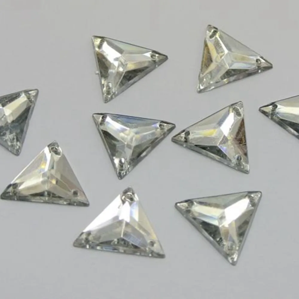 

100 Clear Flatback Acrylic Triangle Rhinestone Button 16mm Sew on beads