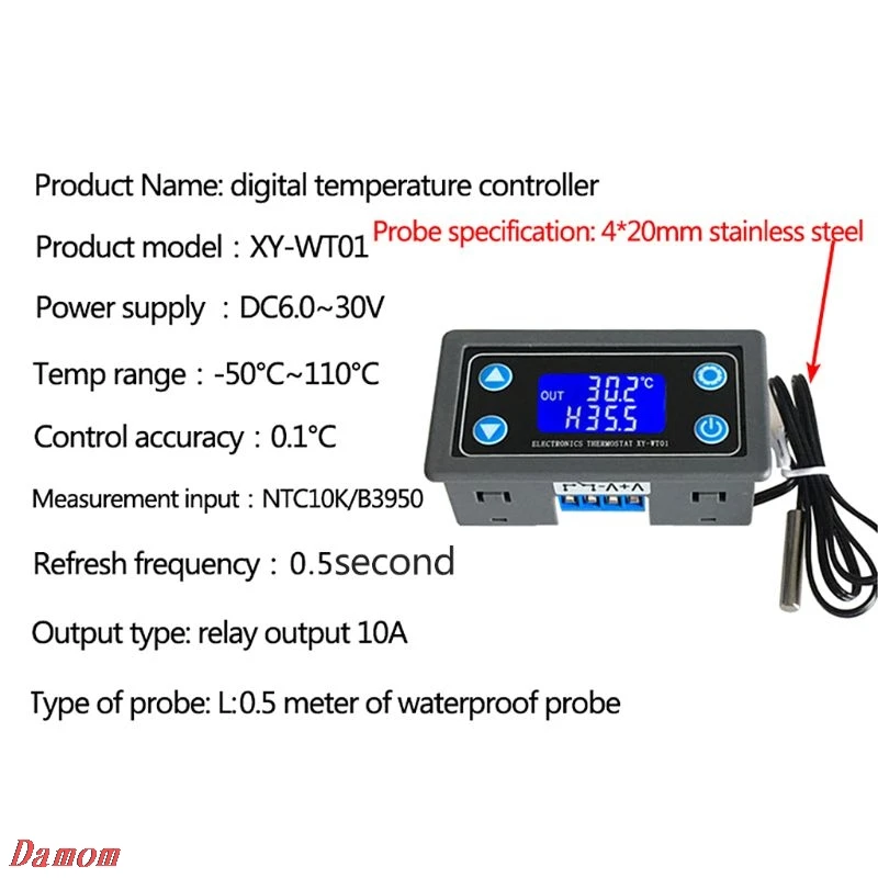 XY-WT01 Температура цифровой контроллер светодиодный Дисплей нагрева/охлаждения регулирующий термостат переключатель