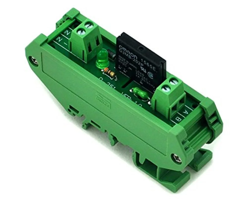 

Electronics-Salon DIN Rail Mount DC5V 1 Channel DC-AC 2Amp G3MB-202P Solid State Relay SSR Module Board.