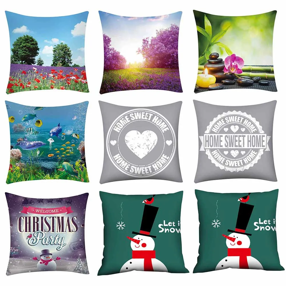 

Christmas Snowman Print Pillow Case Polyester Sofa Car Cushion Cover Hot Sale Home Decorative Decor Pillowcase Pillow Cover Gift