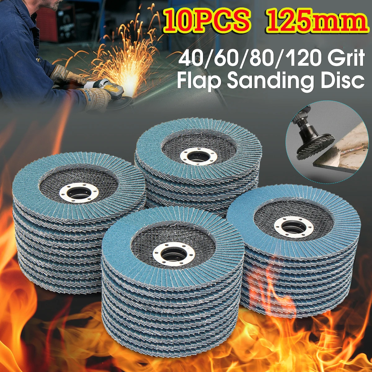 

10Pcs 5 inches Flap Sanding Disc 40/60/80/120 Grits Round Sandpaper Sanding Paper Discs 125mm Grinding Wheels Flap Discs