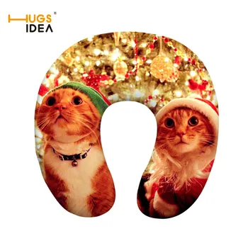 

HUGSIDEA Merry Christmas U Shaped Travel Pillows Cushion Protection Neck Pillow Travel Nanoparticles Massage Soft Cushion Home