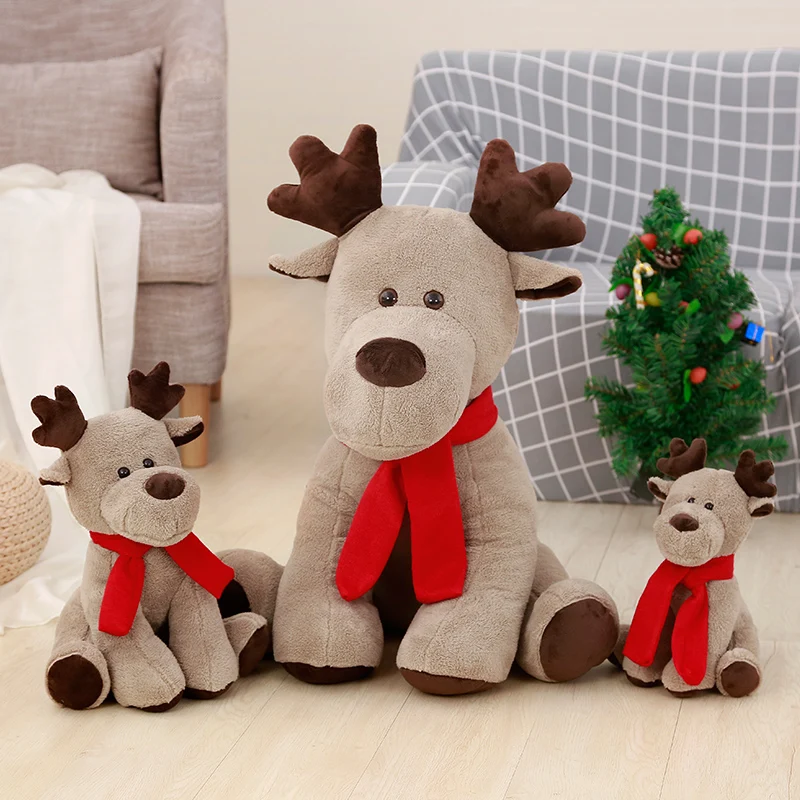 Hot Huggable Stuffed Animal Soft Toy Moose Creative Red Scarf Reindeer Plush Doll Kids toy Christmas year gift toys for children Hot Huggable Stuffed Animal Soft Toy Moose Creative Red Scarf Reindeer Plush Doll Kids toy Christmas year gift toys for children