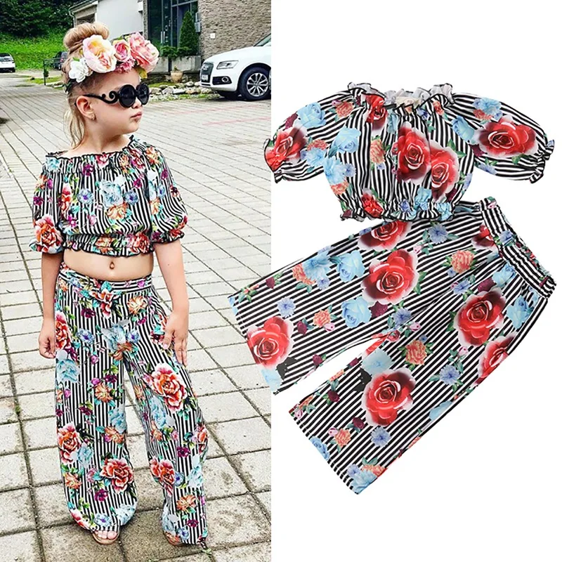 

Baby Clothing 2pcs toddler Baby Girls Clothes Coats T-shirt Tops+Floral Pants Outfits Set big size