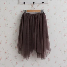 Милый в стиле Mori Girl женские кружевные юбки плиссированные однотонные в горошек с эластичной резинкой на талии Асимметричная Повседневная юбка в стиле бохо леди Saias Большие размеры 16898