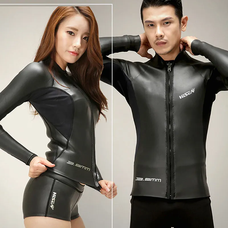 Men's Wetsuit Jacket 3.5mm Premium Yamamoto Neoprene Wetsuits Women's Long Sleeve Top and Shorts Unisex Design Front Zipper