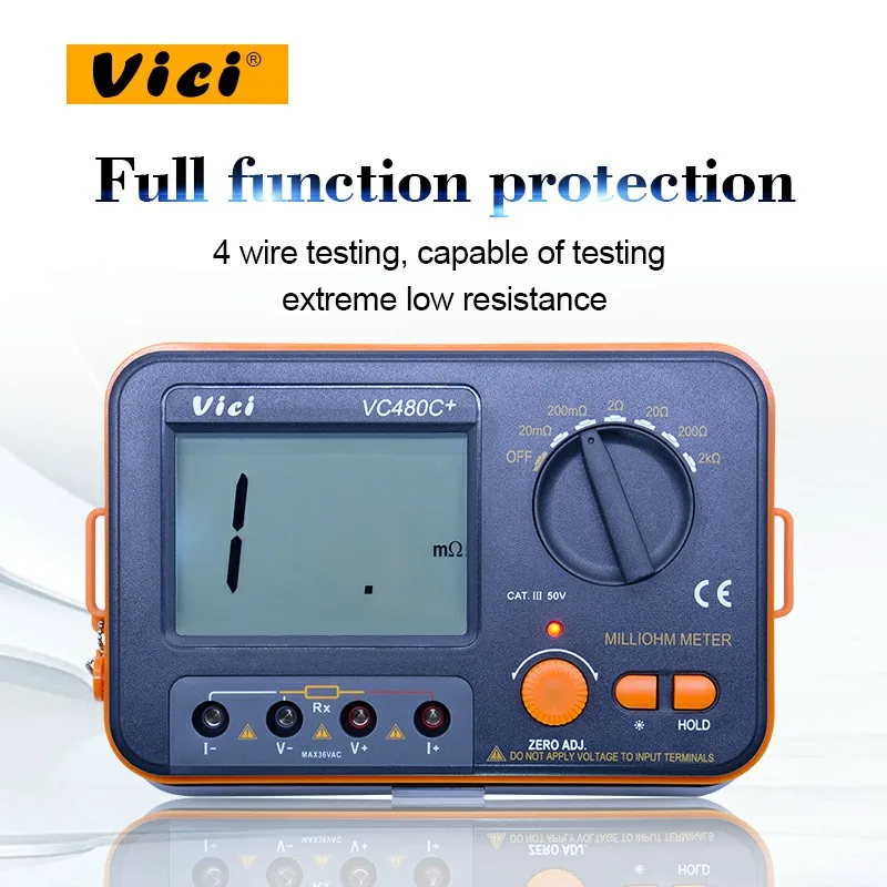 

VICI VC480C+ 3 1/2 Digital Milli-ohm meter milli resistance tester accurate 0.01Mohm to 2Kohm microohm meter with 4-wire