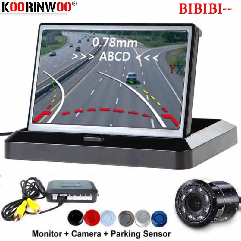 

Koorinwoo Parktronic Dynamic Trajectory Rear view Camera With 4.3 Folding Monitor Car Parking Sensors bibi Buzzer Parking System