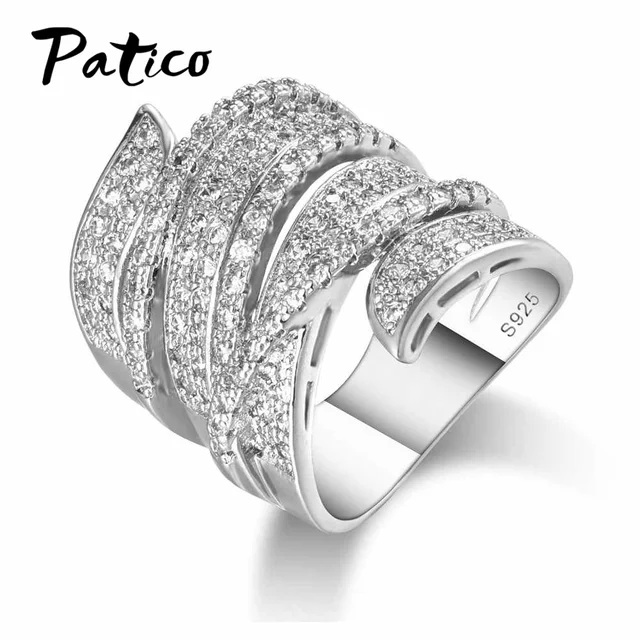 PATICO Big Size Rings For Women Micro 925 Stelring Silver AAA CZ Stone Wedding R PATICO Big Size Rings For Women Micro 925 Stelring Silver AAA CZ Stone Wedding R