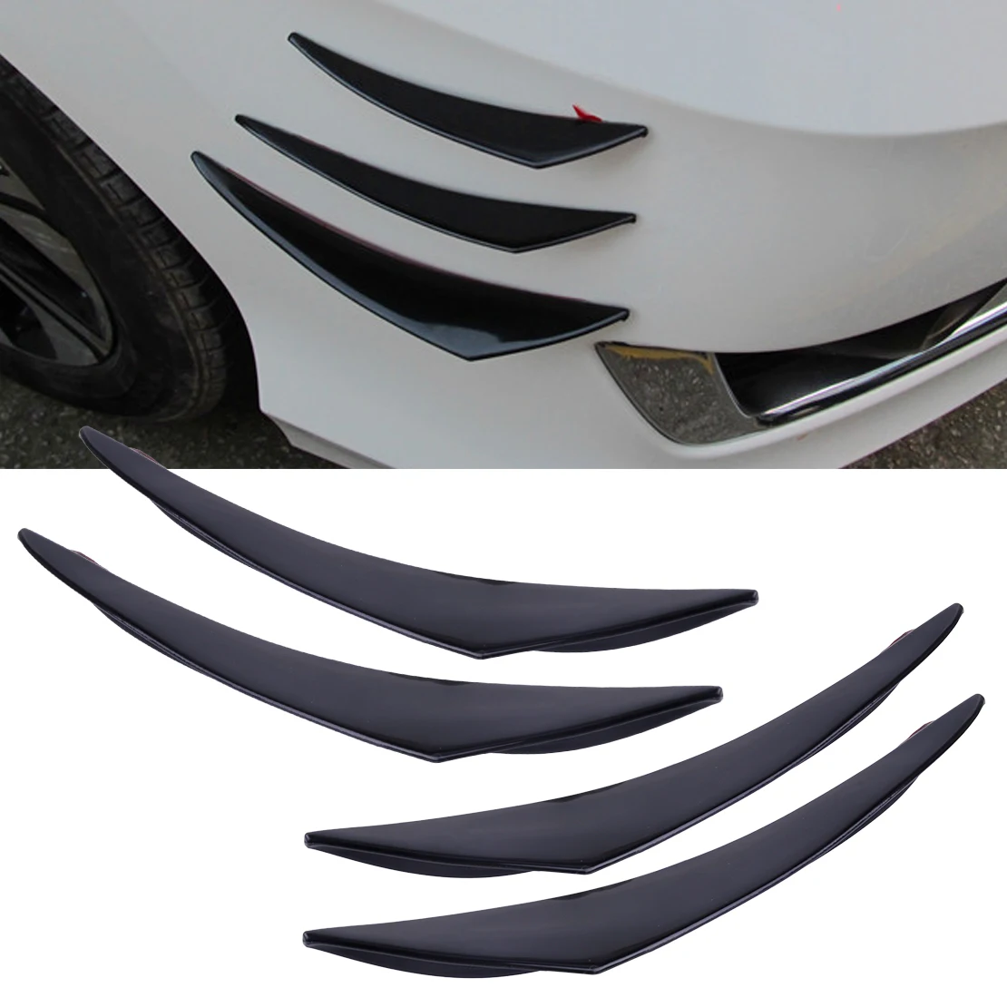 

CITALL Car 4pcs PU Rubber Universal Large Car Front Bumper Protector Body Spoiler Fins Lip Canards Splitter