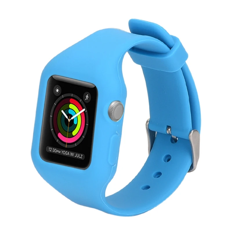 Силиконовый ремешок для часов с защитным чехлом для Apple Watch 3 2 1 38 мм 42 мм черный мягкий ремешок для часов gai - Цвет ремешка: Blue