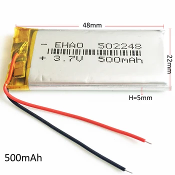 

502248 3.7V 500mAh Lithium Polymer LiPo Rechargeable battery Li cells For Mp3 GPS PSP Vedio Game bluetooth smart watch 5*22*48mm