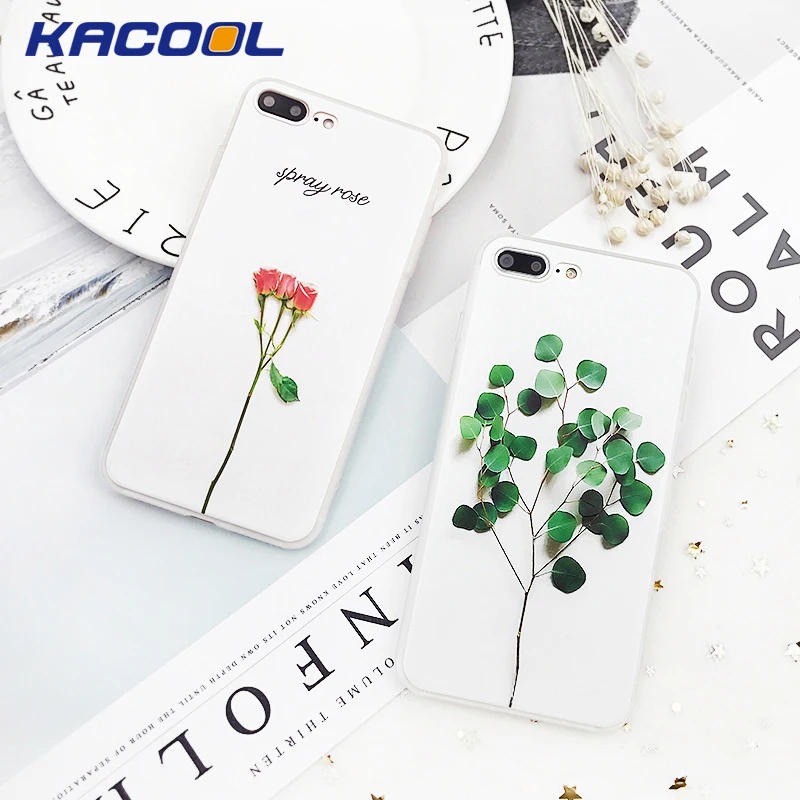 KACOOL Flower Patterned Phone Cases For iPhone 7 8 Plus Soft TPU Rubber Leaf Ultra Thin Plant Printing 6 6s | Мобильные телефоны и
